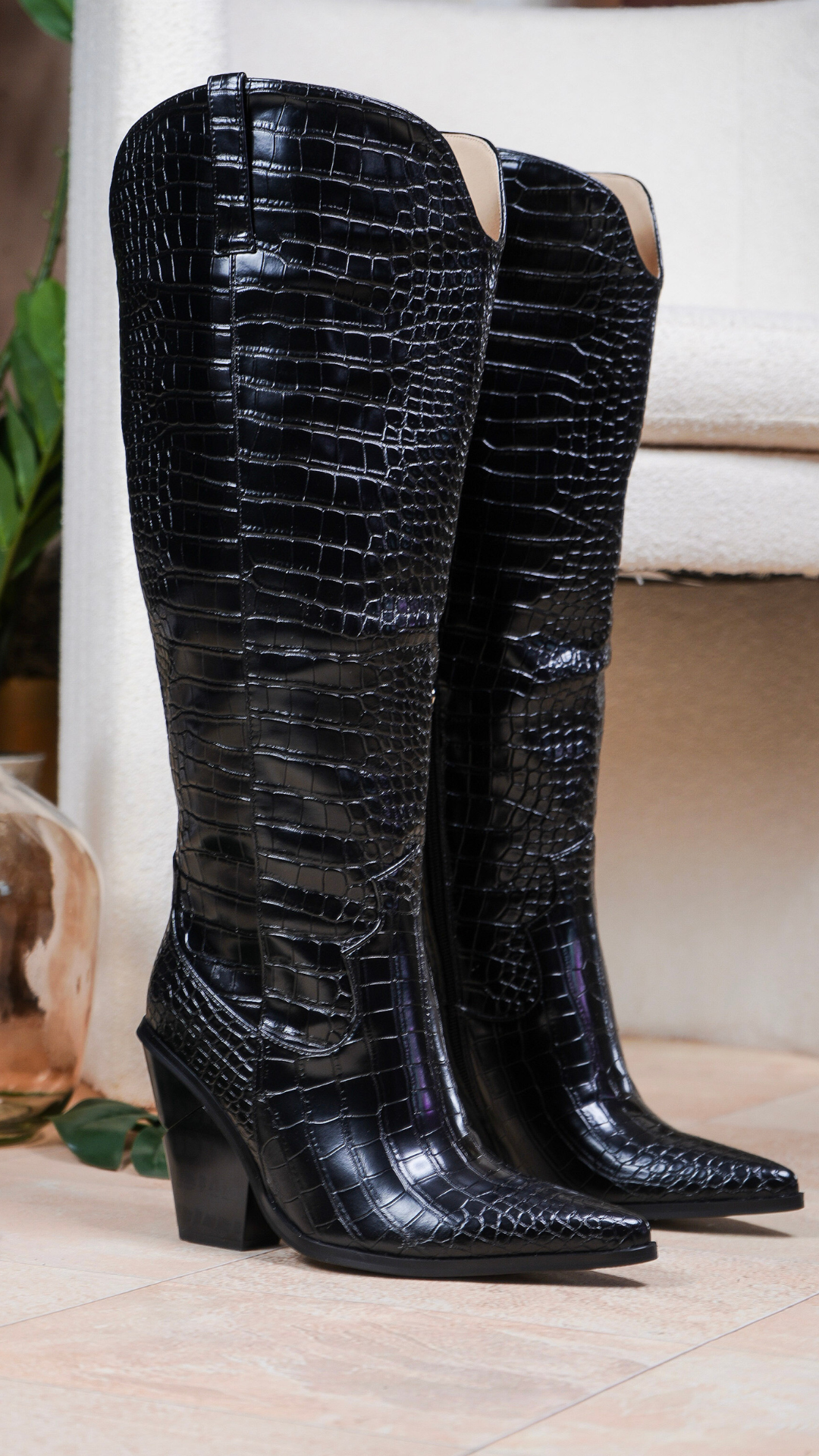 NYLAH WIDE CALF COWGIRL KNEE HIGH - BLACK