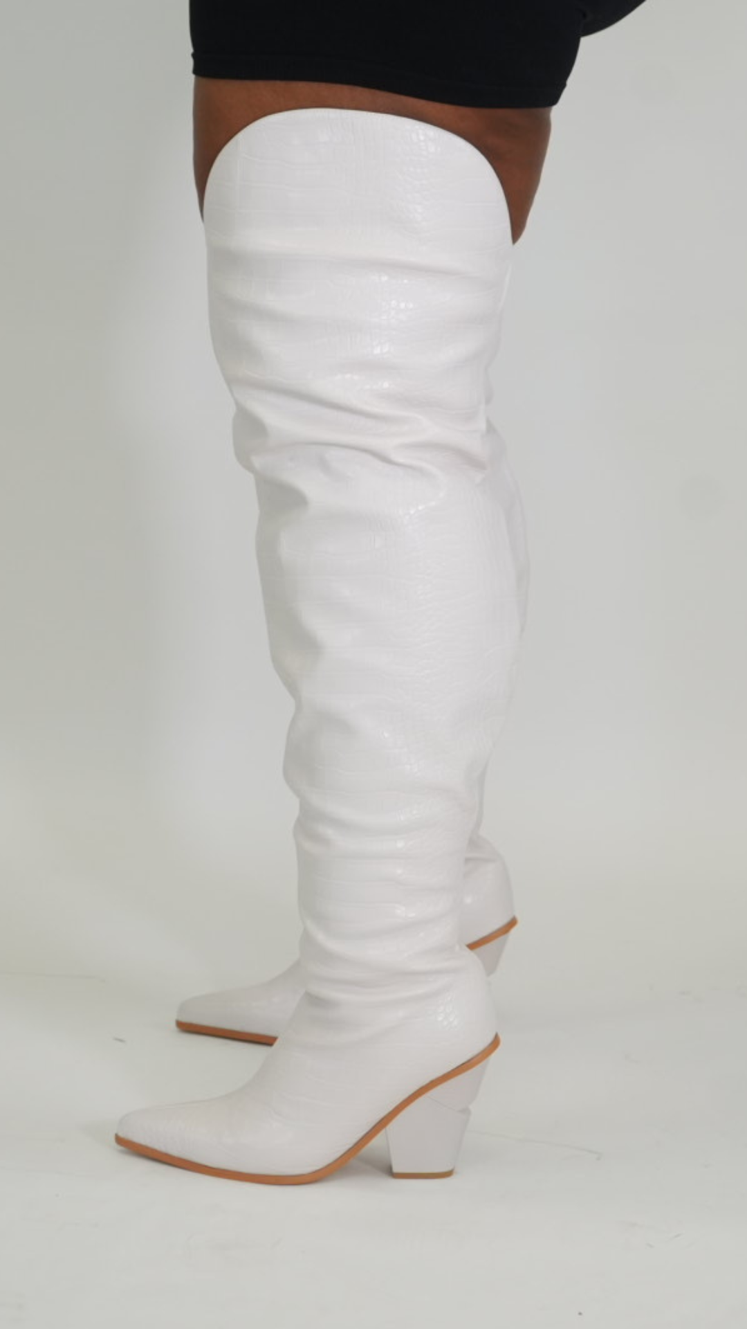 NYLAH WIDE CALF THIGH HIGH COWGIRL BOOTS - BONE