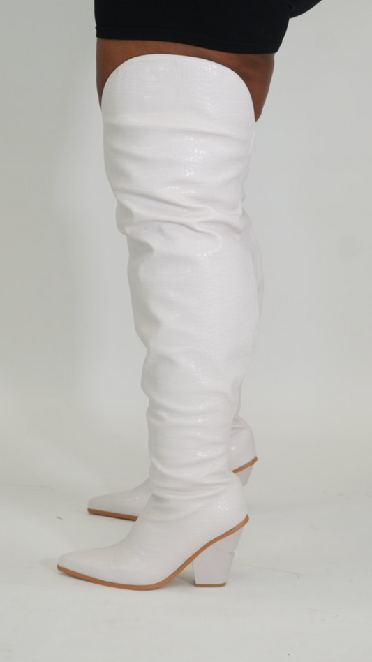NYLAH WIDE CALF THIGH HIGH COWGIRL BOOTS - BONE