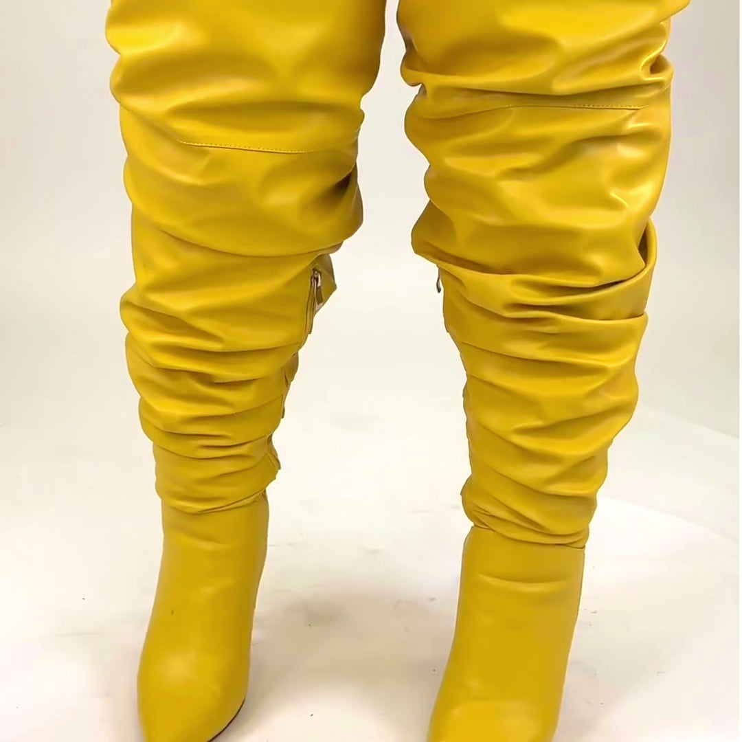 SHONDRA WIDE CALF THIGH HIGH - YELLOW – ELEVEN22 SHOES